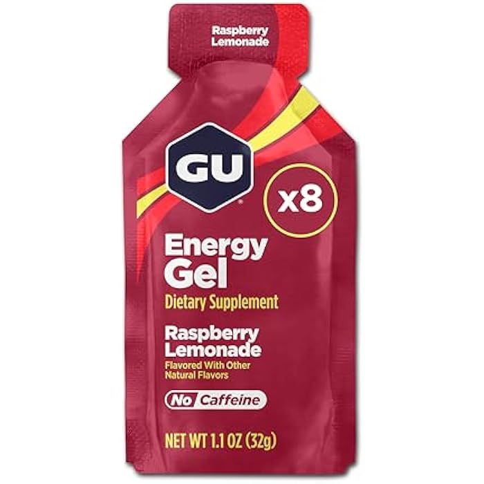 GU Energy Original Sports Nutrition Energy Gel, 8-Count, Vegan, Gluten-Free, Kosher, and Dairy-Free On-The-Go Energy for Any Workout, Raspberry Lemonade - Image 1