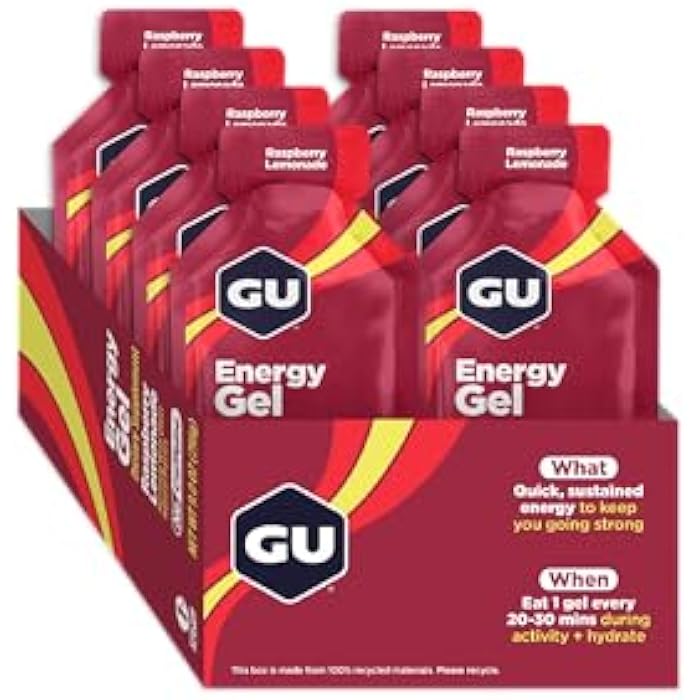 GU Energy Original Sports Nutrition Energy Gel, 8-Count, Vegan, Gluten-Free, Kosher, and Dairy-Free On-The-Go Energy for Any Workout, Raspberry Lemonade - Image 2
