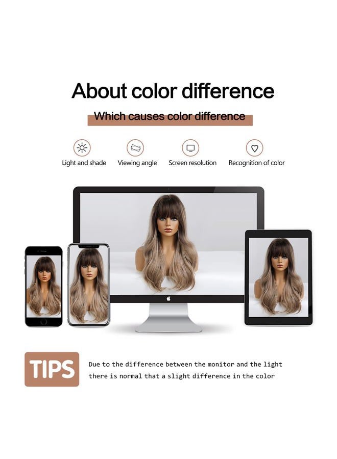 Esmee 24" Light Brown Wig with Dark Brown Roots Long Wave Hair Wigs,Natural Heat Resistant Fibre Synthetic Wigs Cosplay Party... - Image 5