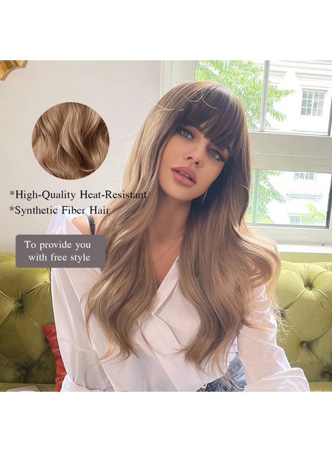 Esmee 24" Light Brown Wig with Dark Brown Roots Long Wave Hair Wigs,Natural Heat Resistant Fibre Synthetic Wigs Cosplay Party... - Image 3