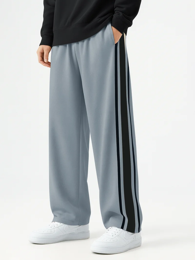 مانياك بنطلون رياضي رجالي مانياك قطن فضفاض رمادي فاتح وأسود