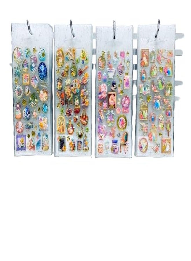 DEOXY Pack of 4 Sheet Early Foam Stickers for Plastic Surface, Morning Light Xiwei Series 3D Laser Gilding European & American Retro Journal DIY Self-Adhesive Stickers (1 Random Design), 8 cm