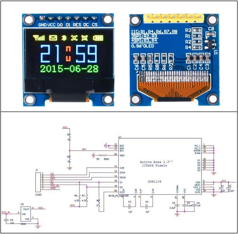 UMLIFE 096 7 Pin SPI 128x64 OLED Display Module 6PCS 096 Inch SSD1306 LCD Display Module 12864 Characters DC35V for 51 STM32 for Arduino  - Image 4