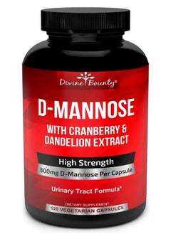 Divine Bounty D-Mannose Capsules - 600mg D Mannose Powder per Capsule with Cranberry and Dandelion Extract to Support Normal Urinary Tract Health - 120 Veggie Capsules  - Image 1