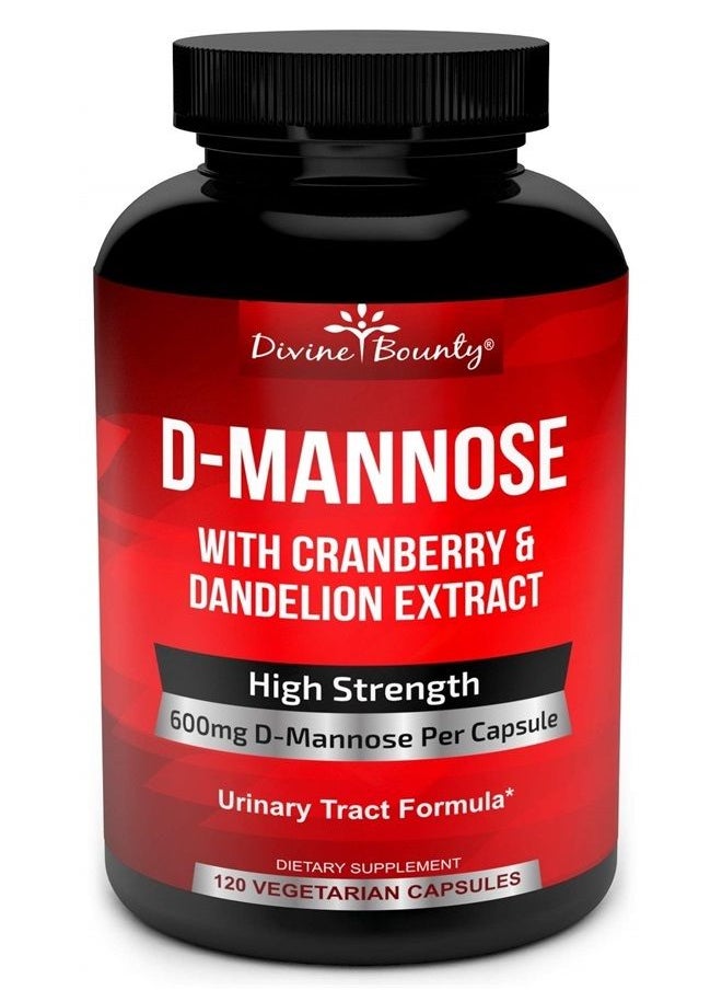 Divine Bounty - D-Mannose Capsules - 600mg D Mannose Powder per Capsule with Cranberry and Dandelion Extract to Support Normal Urinary Tract Health - 120 Veggie Capsules - Image 1