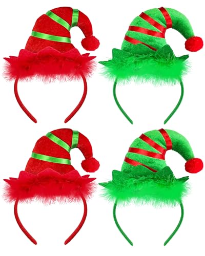 Bnikion 4 Pack Christmas Elf Headbands Elf Hat Headband for Girls Women Xmas Party - Image 1
