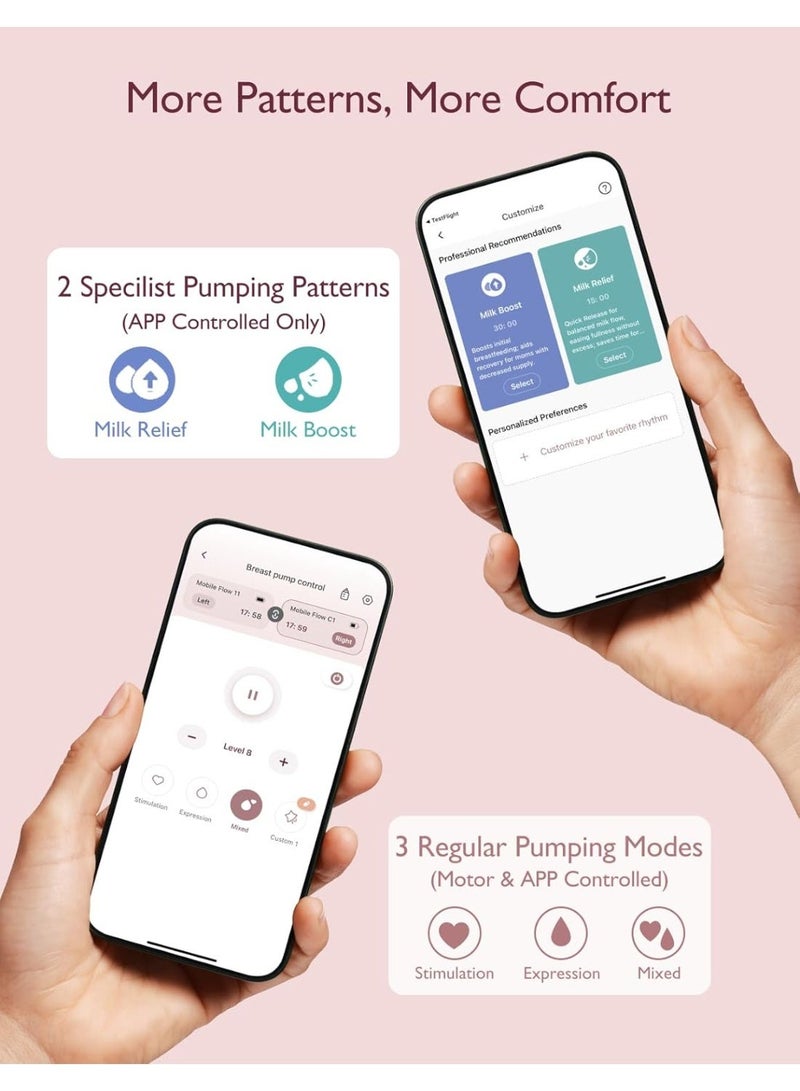 Momcozy Breast Pump Hands Free Mobile Flow | M9, App Discreet Control with Personalized Multi-Modes & 15 Levels, Independent Breastmilk Storage, Wearable Breast Pump M9 24mm, 2 Pack Cozy Red - Image 3