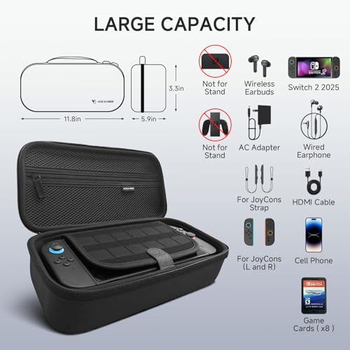 AceGamer Carrying Case for Switch 2 (2025) with Tempered Glass & Game Card Holder | Large Capacity Snowflake Fabric Case | Shockproof Design | Lightweight Organizer - Image 2