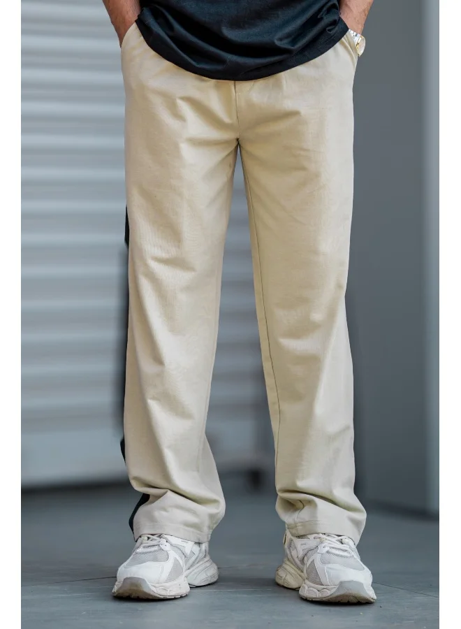 Maniac Maniac Mens ColorBlock Biscuit, Black Loopknit Trackpant