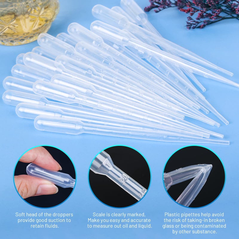 Teenitor 3ML Pipettes Plastic Eye Droppers, 25PCS Plastic Transfer Pipettes for Essential Oils, Dropping Pipettes 3Ml Plastic Dropper Transfer of Liquids - Image 5