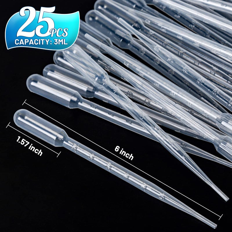 Teenitor 3ML Pipettes Plastic Eye Droppers, 25PCS Plastic Transfer Pipettes for Essential Oils, Dropping Pipettes 3Ml Plastic Dropper Transfer of Liquids - Image 2