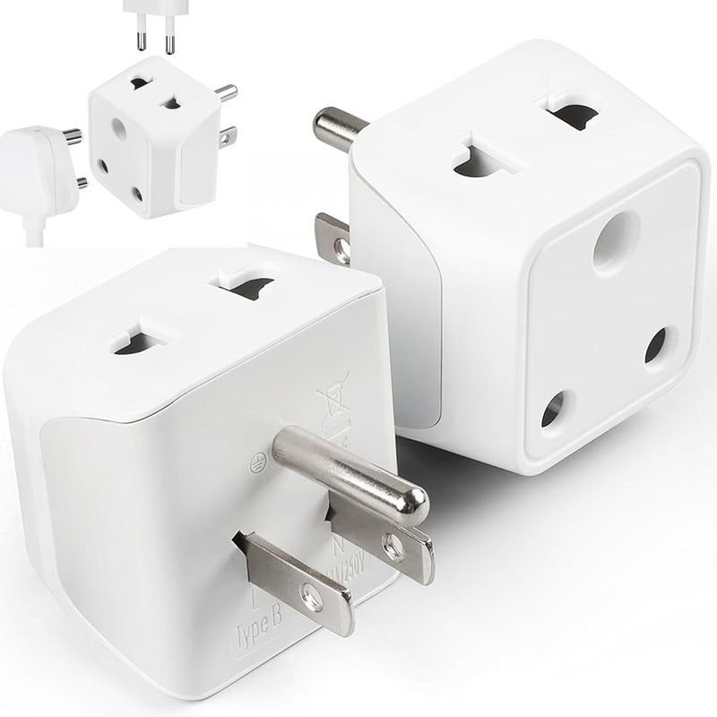 Ceptics India to USA, Canada Travel Adapter Plug – 2 in 1 Adapter - Type B - CE Certified - RoHS Compliant – White - 2 Pack - Lifetime Limited Warranty - Image 1