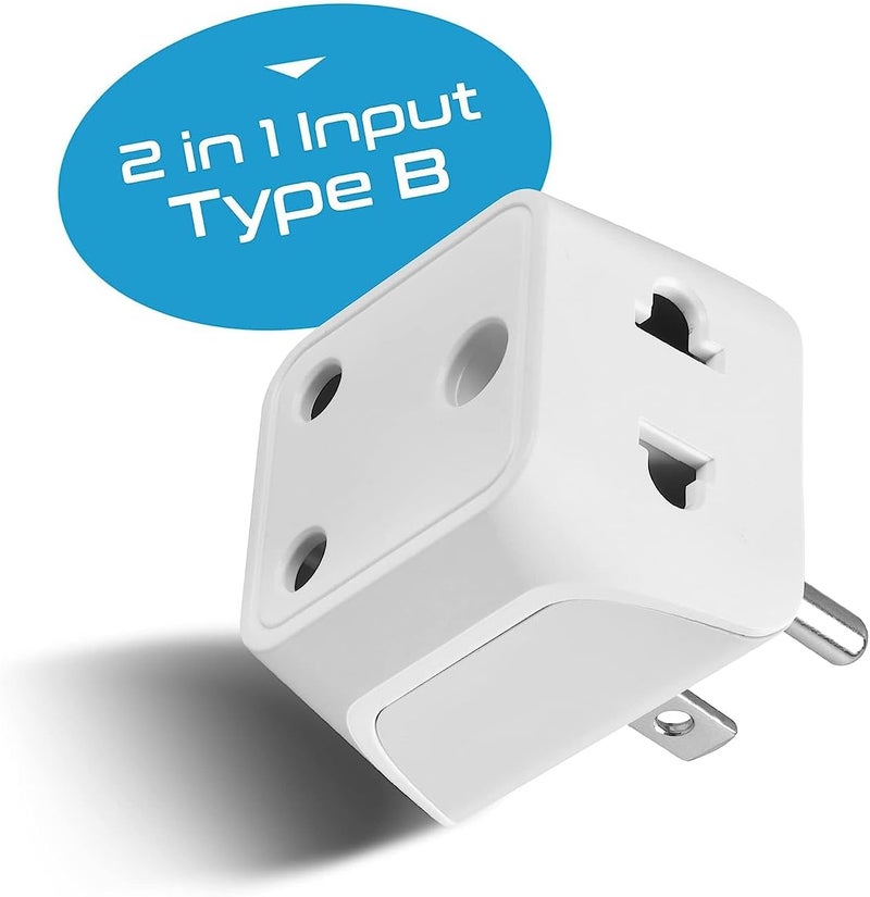 Ceptics India to USA, Canada Travel Adapter Plug – 2 in 1 Adapter - Type B - CE Certified - RoHS Compliant – White - 2 Pack - Lifetime Limited Warranty - Image 2