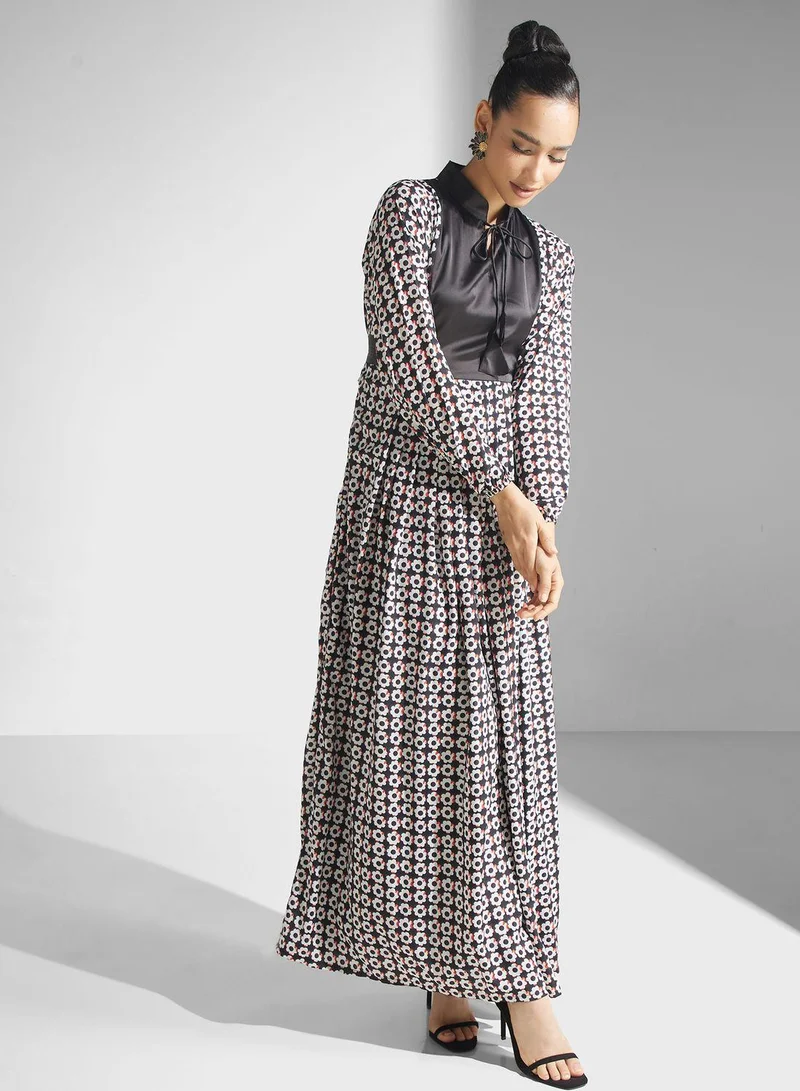 Golden Apple Floral Print Puff Sleeve Jalabiya