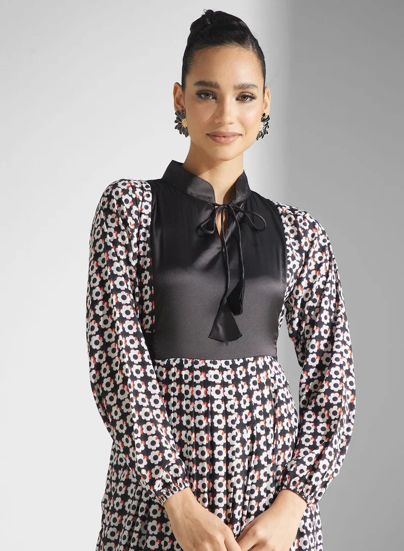 Golden Apple Floral Print Puff Sleeve Jalabiya