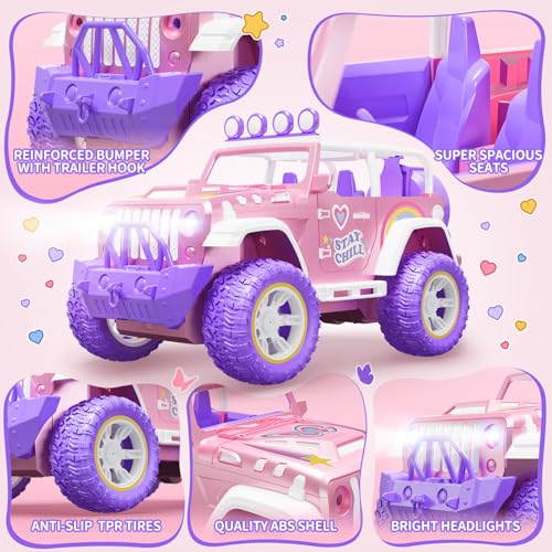 DEERC Pink Remote Control Car for Girls with Fog Mist & Music, 1:16 RC Car with LED Lights for Kids, 2.4Ghz All Terrain SUV Truck Gifts, Off-Road Racing Vehicle Toy Car, Girls Toys - Image 5