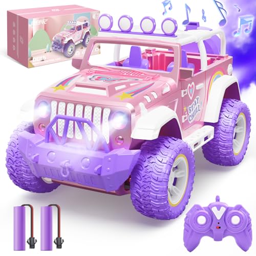 DEERC Pink Remote Control Car for Girls with Fog Mist & Music, 1:16 RC Car with LED Lights for Kids, 2.4Ghz All Terrain SUV Truck Gifts, Off-Road Racing Vehicle Toy Car, Girls Toys - Image 1