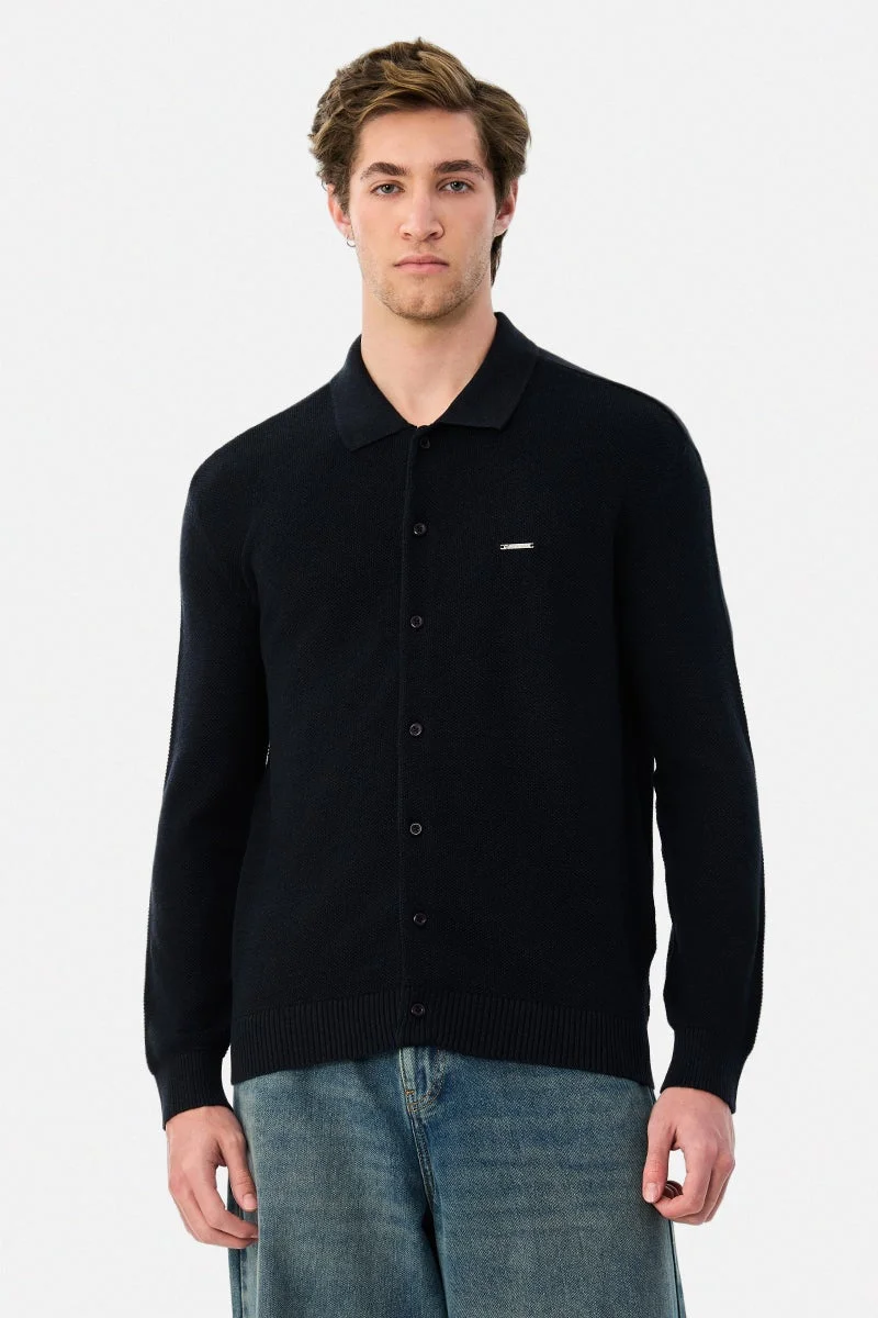 سنيتش Black Textured Long Sleeve Regular Fit Shirt