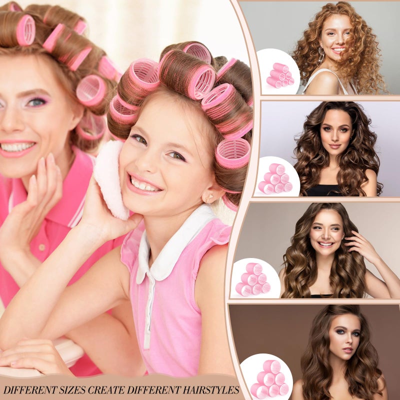 Obeoby 4 Sizes Hair Rollers for Women, Hair Curlers with Clips Comb Curlers for Long Short Curly Hair and Bangs (25, 36, 48, 60mm), Pink Gifts - Image 4
