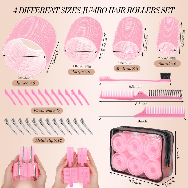 Obeoby 4 Sizes Hair Rollers for Women, Hair Curlers with Clips Comb Curlers for Long Short Curly Hair and Bangs (25, 36, 48, 60mm), Pink Gifts - Image 2