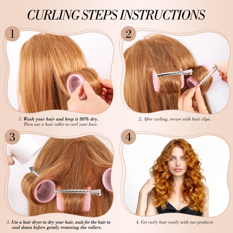 Obeoby 4 Sizes Hair Rollers for Women, Hair Curlers with Clips Comb Curlers for Long Short Curly Hair and Bangs (25, 36, 48, 60mm), Pink Gifts - Image 3