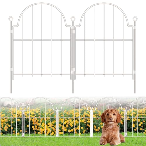 Blingluck 10 Pack Decorative Garden Fence 17in x10ft Garden Fencing Animal Barrier for Dogs Rustproof Metal Fence Panels with Ground Stake Arched Flower Bed Edging Borders for Yard Patio White - Image 1
