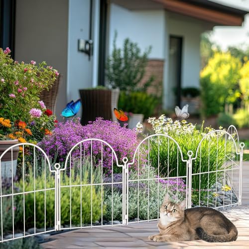 Blingluck 10 Pack Decorative Garden Fence 17in x10ft Garden Fencing Animal Barrier for Dogs Rustproof Metal Fence Panels with Ground Stake Arched Flower Bed Edging Borders for Yard Patio White - Image 3