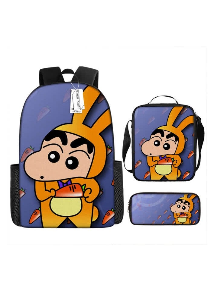 Crayon Shin-chan cartoon backpack primary and secondary school students' schoolbag large-capacity backpack printed satchel pen bag,2-Three-piece set (backpack + sack + pen bag)