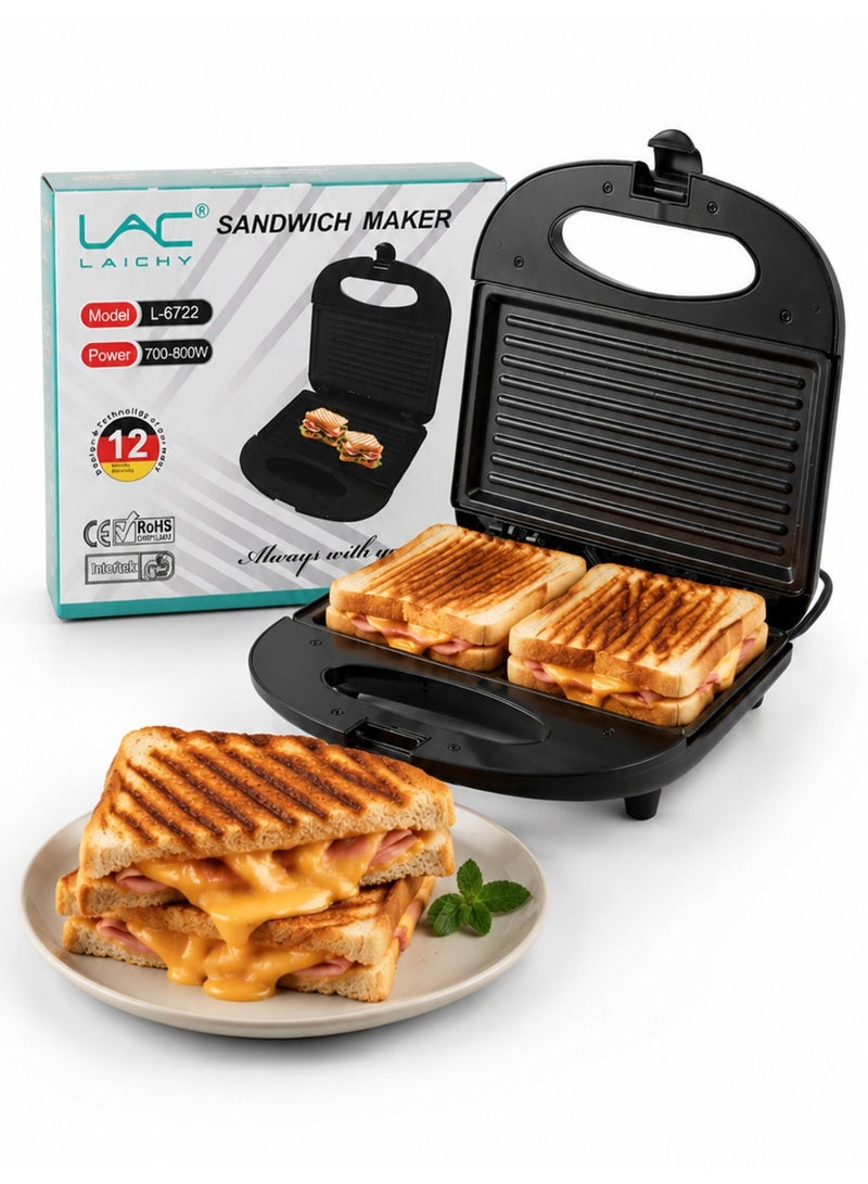 LAC LAICHY Sandwich Maker with Detachable Sandwich and Waffle Plates, 700-800W Electric Breakfast Grill, Non-Stick Grooved Plates, Indicator Light with Auto Cut-OFF,Easy Clean Toast & Panini Press for Home Kitchen - Image 1