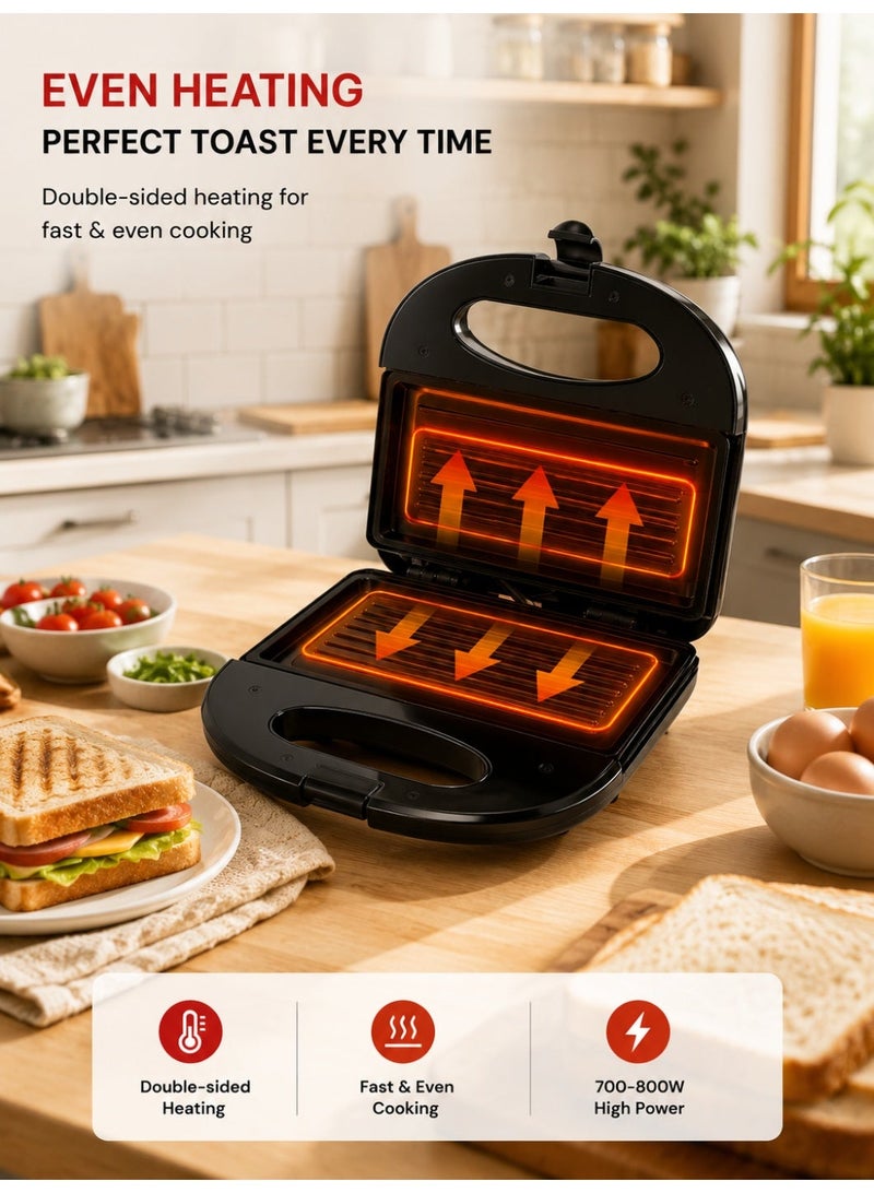 LAC LAICHY Sandwich Maker with Detachable Sandwich and Waffle Plates, 700-800W Electric Breakfast Grill, Non-Stick Grooved Plates, Indicator Light with Auto Cut-OFF,Easy Clean Toast & Panini Press for Home Kitchen - Image 4