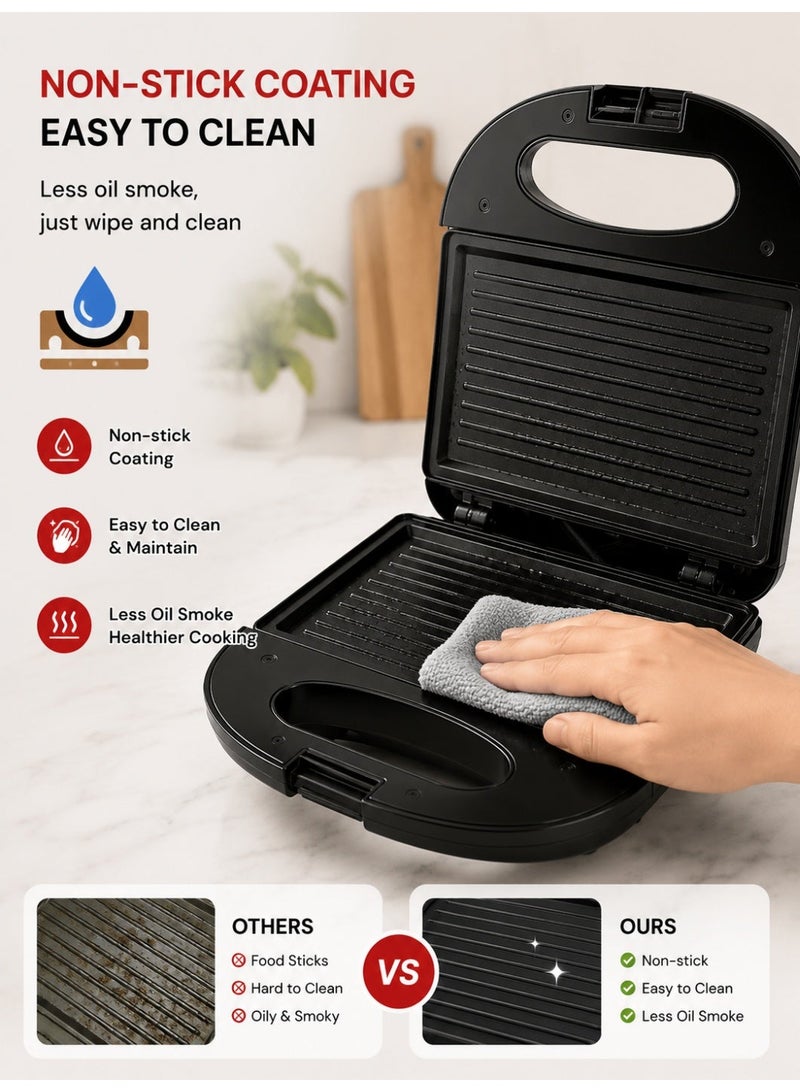 LAC LAICHY Sandwich Maker with Detachable Sandwich and Waffle Plates, 700-800W Electric Breakfast Grill, Non-Stick Grooved Plates, Indicator Light with Auto Cut-OFF,Easy Clean Toast & Panini Press for Home Kitchen - Image 3