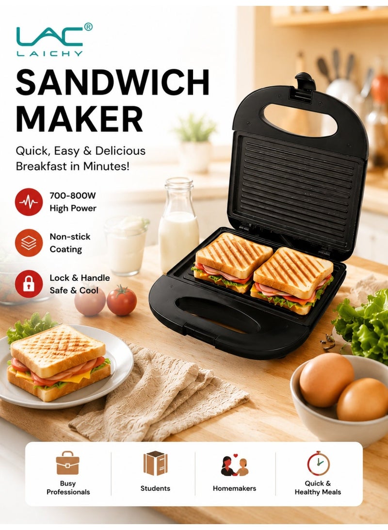LAC LAICHY Sandwich Maker with Detachable Sandwich and Waffle Plates, 700-800W Electric Breakfast Grill, Non-Stick Grooved Plates, Indicator Light with Auto Cut-OFF,Easy Clean Toast & Panini Press for Home Kitchen - Image 2