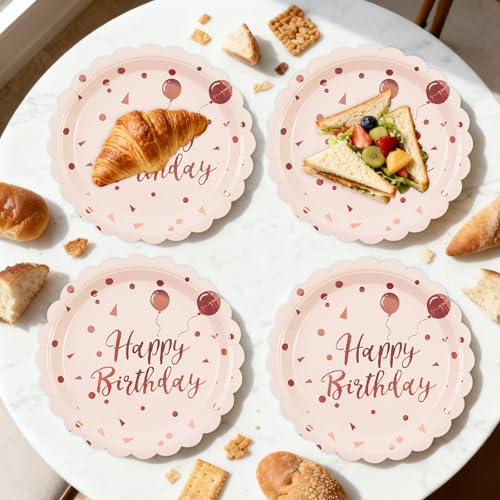 BOKFJBP 48PCS Happy Birthday Plates&Napkins Set-Disposable Pink and Gold Birthday Scalloped Dessert Plates 6.5IN Napkins Gold Forks Party Supplies for Birthday Wedding Valentine Party Decorations Serve16 - Image 5