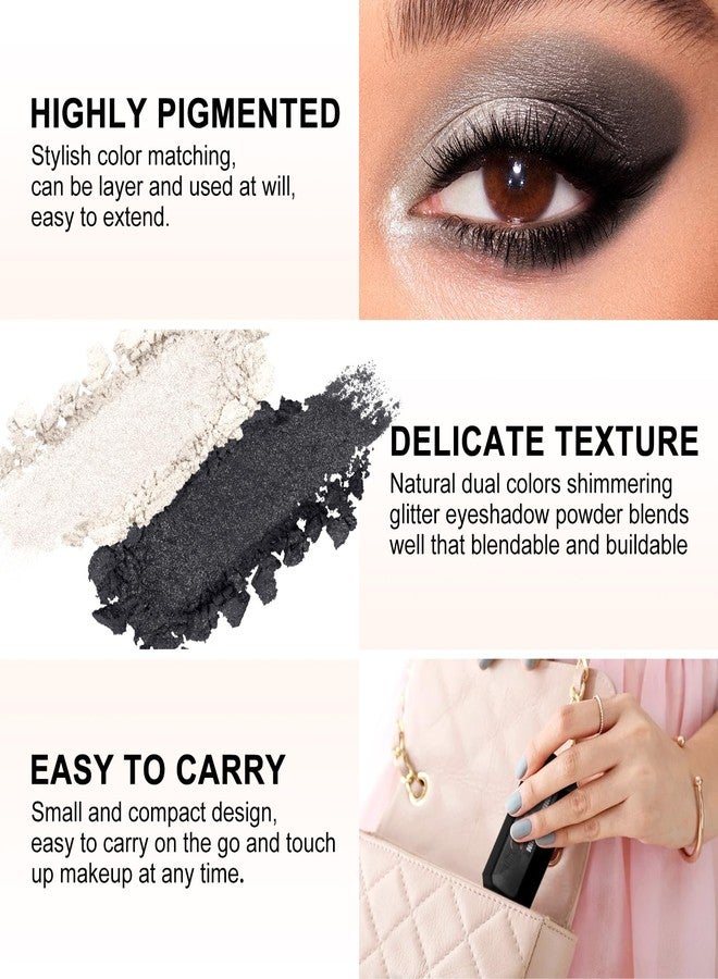 بوبين ظلال عيون بوبين ثنائية اللون، علبة ظلال عيون لامعة ثنائية اللون محمولة، ظلال عيون بودرة عالية الصبغة، مقاومة للماء وذات ملمس ناعم، تدوم طويلاً لمكياج العيون - Image 3