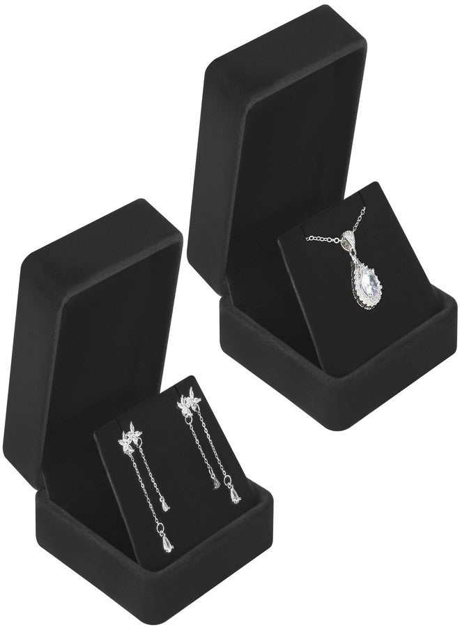 KUKUVR 2 Pieces Velvet Earring Gift Box, Small Jewelry Storage Holder Display Boxes For Earring Stud Necklace, Jewelry Showcase With Stereo Display Cardboard (BLACK) - Image 1