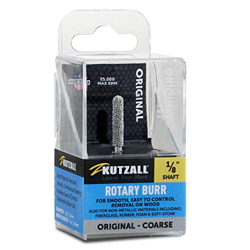 Kutzall Original Ball Nose Rotary Burr, 1⁄8" Shaft, Coarse - Wood Carving Bit for Dremel, Foredom, DeWalt, Milwaukee. Abrasive Tungsten Carbide, 1⁄8" (3.1mm) Dia. X 7⁄8" (22.2mm) Length, BN-18-E - Image 1