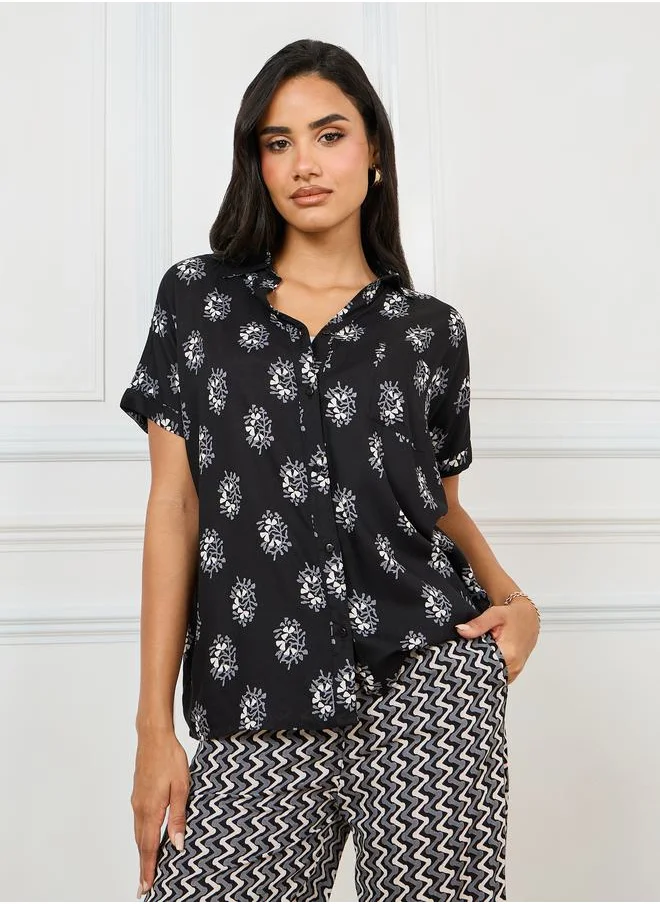 ستايلي All Over Print Shirt & Straight Pants Set