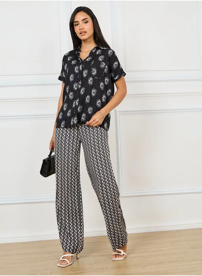 ستايلي All Over Print Shirt & Straight Pants Set