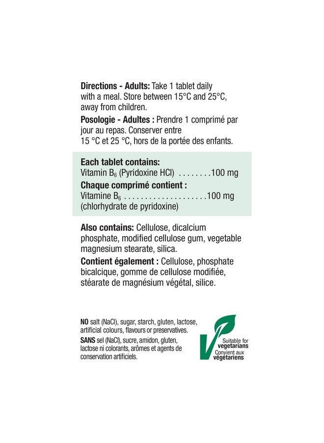 Jamieson Vitamin B6 (Pyridoxine) 100 mg, 100 tabs - Image 3