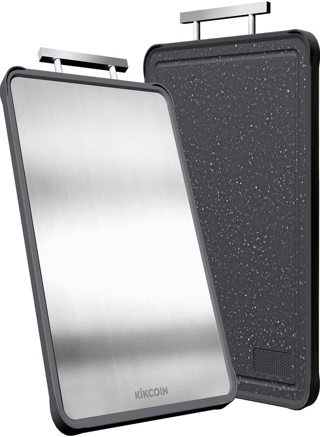 Kikcoin Double Sided Stainless Steel Cutting Boards for Kitchen, Stainless Steel and Wheat Straw PP Large Chopping Board, Black - Image 1