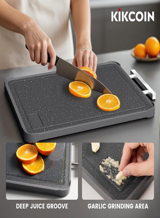 Kikcoin Double Sided Stainless Steel Cutting Boards for Kitchen, Stainless Steel and Wheat Straw PP Large Chopping Board, Black - Image 4