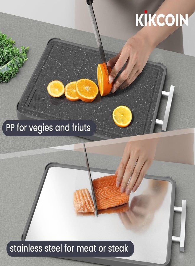 Kikcoin Double Sided Stainless Steel Cutting Boards for Kitchen, Stainless Steel and Wheat Straw PP Large Chopping Board, Black - Image 5
