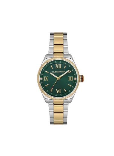 U.S. Polo Assn. Stile Green Dial Stainless Steel Bracelet Analog Watch for Women, 32mm