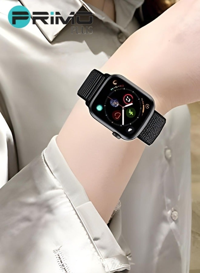 PRIMO PLUS Fabric Strap, 42mm/44mm/45mm Compatible with Apple Watch Series 8/7/SE/6/5/4/3/2/1 Black  - Image 1