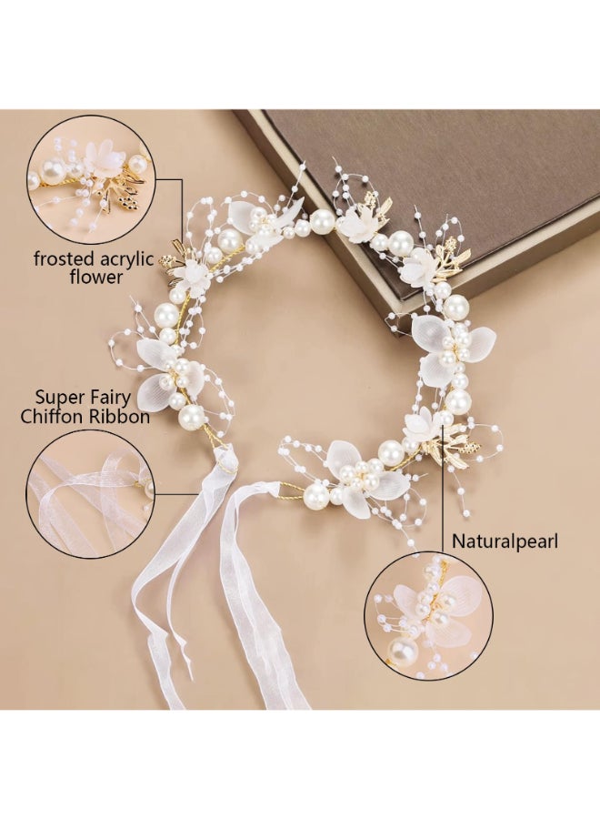 YOUlDIANZI Flower Girl Princess Headpiece Pearl Bridal Hair Accessory for Kids Women Wedding Hair Band Gold - Image 4