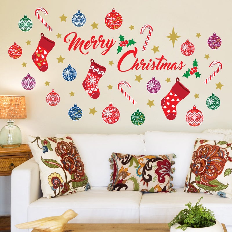 Christmas Decorations Clearance for Home Indoor Wall Stickers  Merry Christmas Decor Wall Murals Decals Living Room Children Nursery Restaurant Cafe Hotel Home Decor Merry Christmas Decor