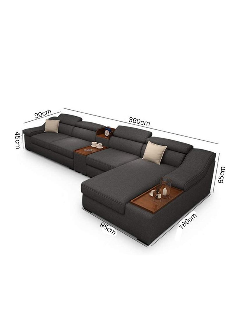 Ripple FURNITURE Living Room Sofa - Sofa - Fashion Fabric Sofa - Combination Set - Cafe Hotel Furniture - Simple Leisure Sofa 5 Seaters  Gray  L Shape 360X180X85  - Image 5