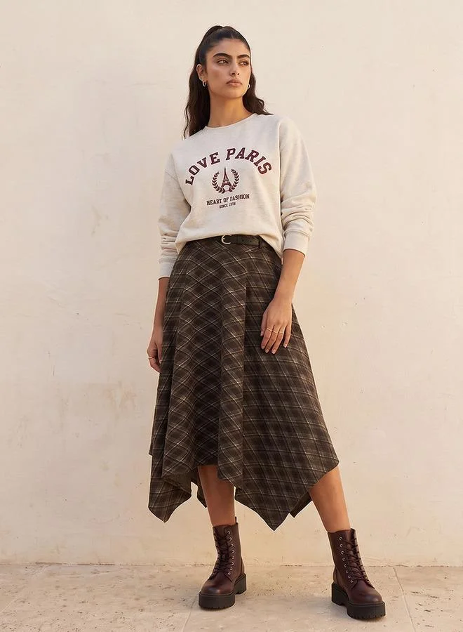 Splash FAV Youth Checked Asymmetric Skirt with Belt