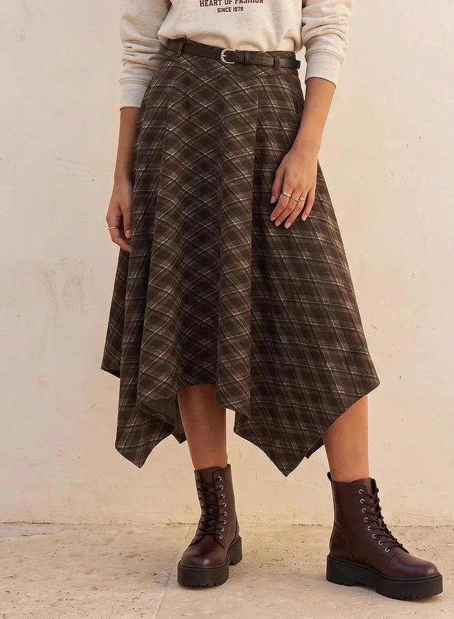 Splash FAV Youth Checked Asymmetric Skirt with Belt