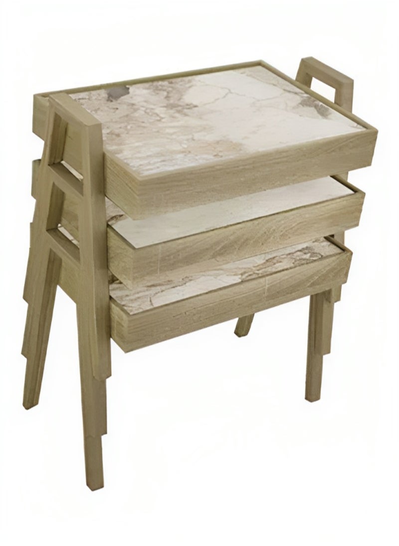 ماركة غير محددة - طاولات خدمة مكونة من 3 قطع أبيض/بيج - Image 1